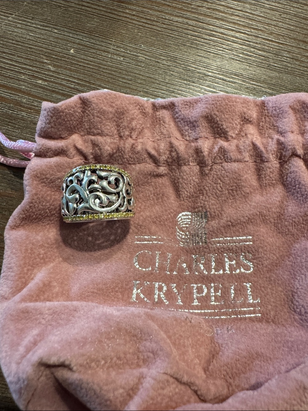 Charlies Silver Filigree Ring with Yellow Diamonds